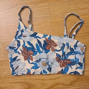 Floral Print Women's Swim Bikini Top - Blue and Brown